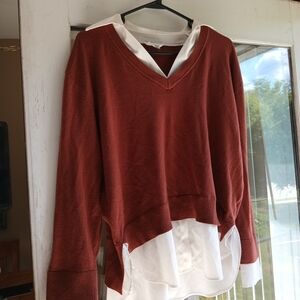 Milano Rust Sweater with Cream Layered Hem